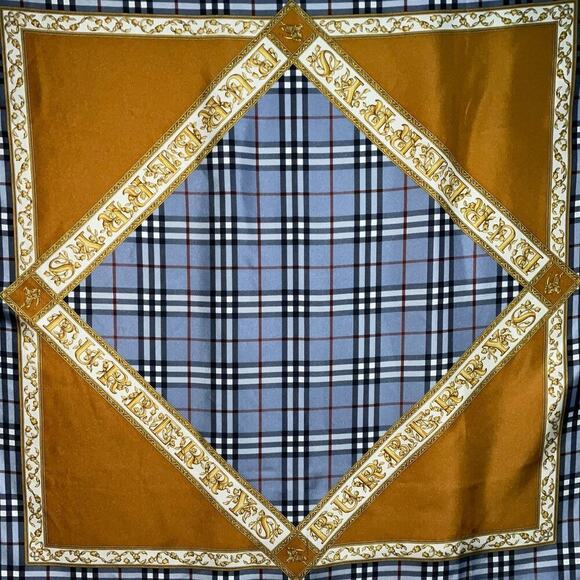 BURBERRYS PRORSUM Logo Blue x Brown Silk Scarf - Picture 14 of 16